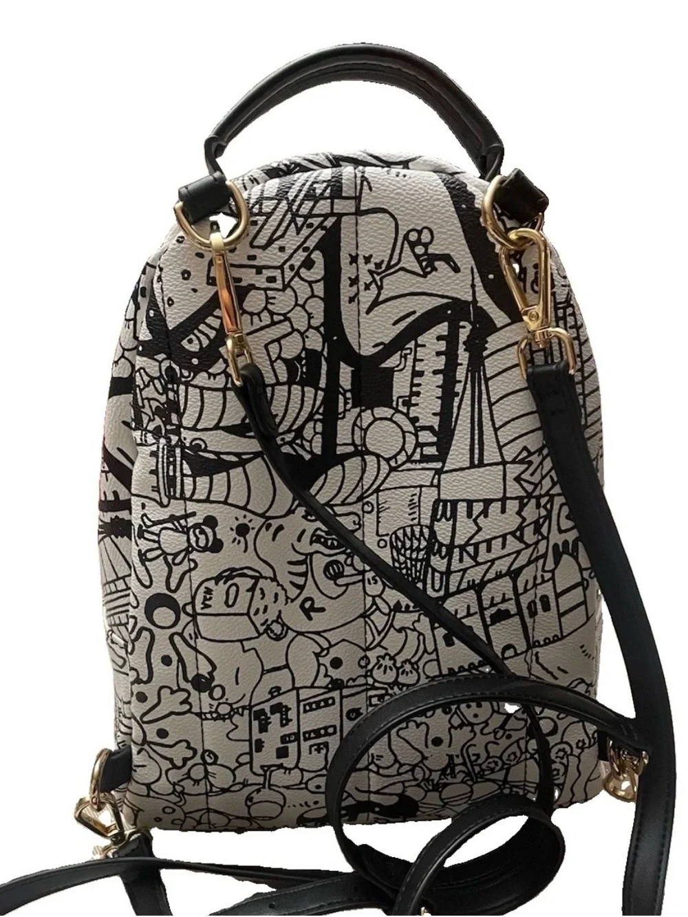 The Moon and Penny Doodle Graphic Print Mini Backpack - Black & White